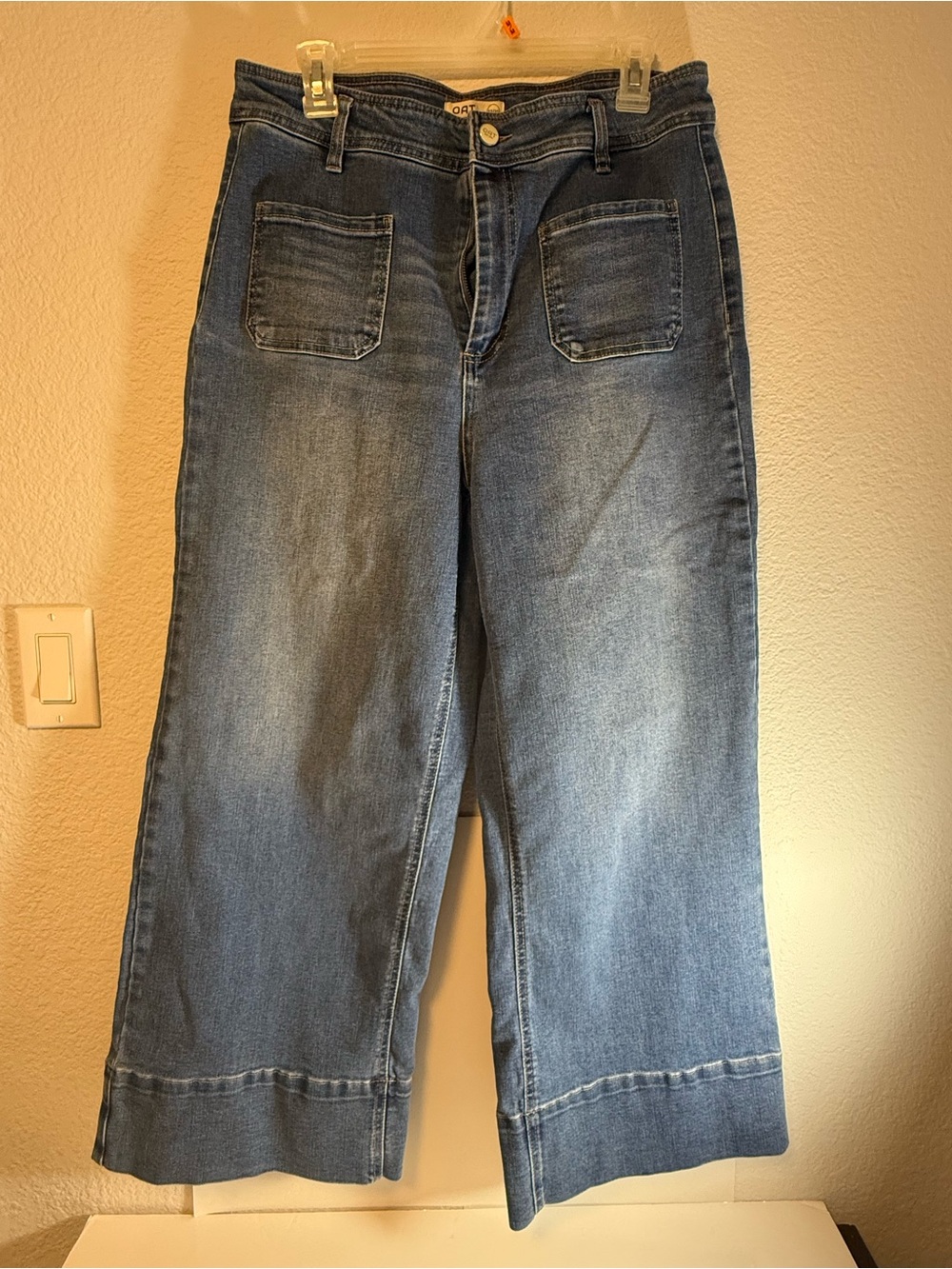 OAT New York Wide Leg High Rise Jeans Womens 12/31 Blue Med Wash Stretch Denim